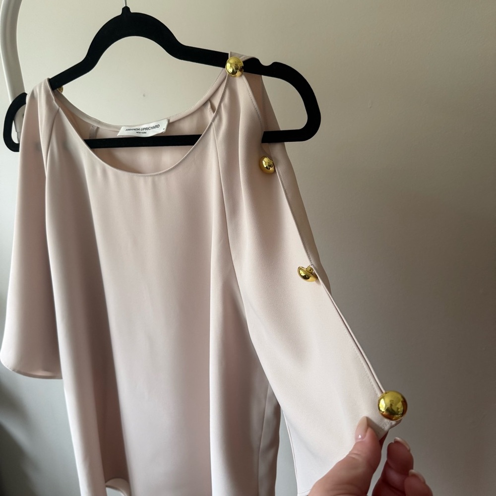 Amanda Uprichard beige cold-shoulder top - Picture 2 of 10